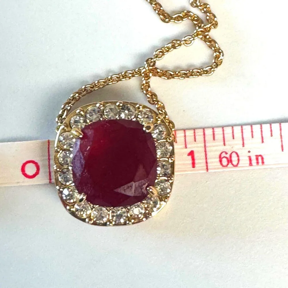 Kate Spade New York Basket Pave Pendant Necklace Gold Tone Red Stone NEW Retired